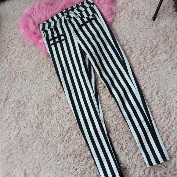 Y2k hot topic blackheart Beetlejuice striped hi-waist skinny jeans w zippers! - Picture 7 of 9